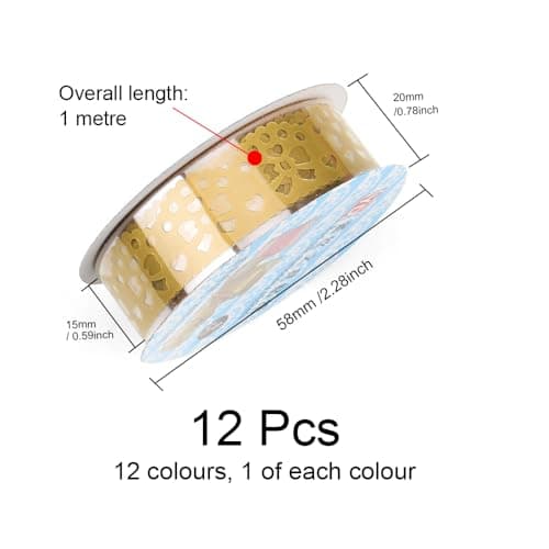 ONEBO 12 Rouleaux Creuse Dentelle Diary Papeterie Autocollant Ruban,Multicolor creux Washi dentelle auto-adhésif,pour Arts, DIY Crafts, Planners, Scrapbooking(100 * 1.5 cm)