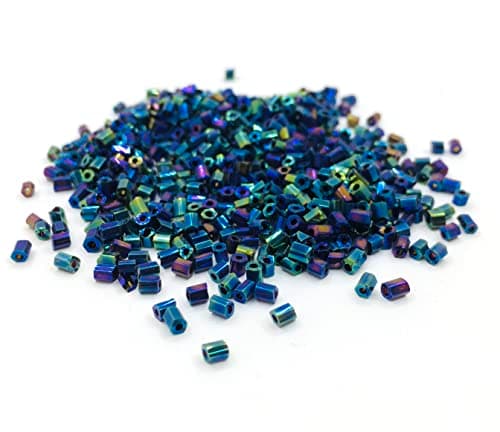 Lot de 5000 perles de rocaille de 2 mm en verre - Perles tubes - Perles tiges - Bleu métallisé