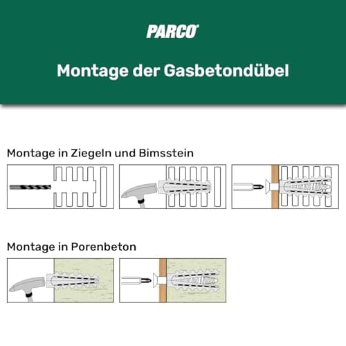 PARCO Lot de 50 chevilles en métal pour béton cellulaire 5 x 30 mm en acier galvanisé