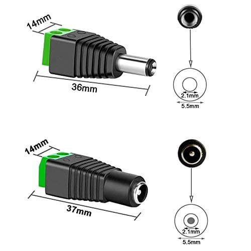 Aiqeer 25 Paires 12V / 24V DC Mâle Femelle Connecteurs Set, 5.5 X 2.1 mm DC Alimentation Fiche Prise Adaptateur Vis Borne Connecteur, pour CCTV Caméra LED Bande (Vert)
