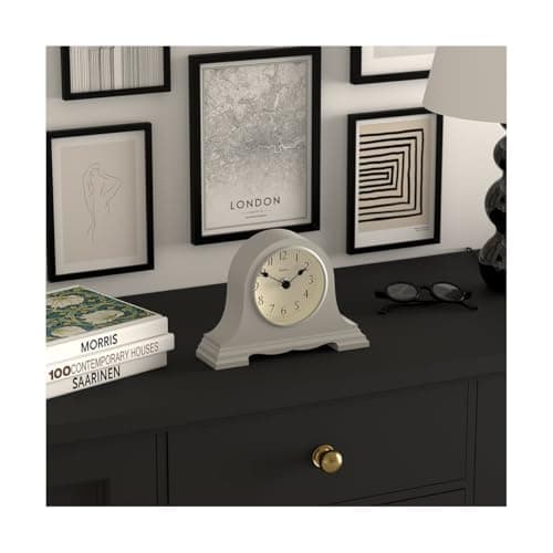 JONES CLOCKS® Speakeasy Horloge de cheminée | Classique Design à Chapeau de Napoléon | Gris | Style Classique Contemporain pour Bureau, Table, étagère ou Table de Chevet