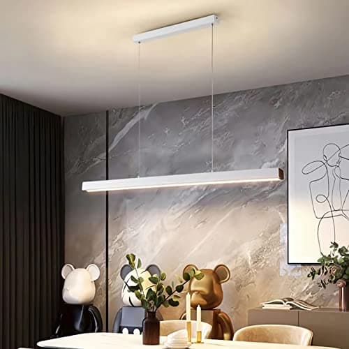 Table à manger LED suspension dimmable, hauteur de suspension réglable moderne Suspension/Bureau salle à manger plafonnier Bureau salon cuisine Bar lumière (blanc, L80cm)