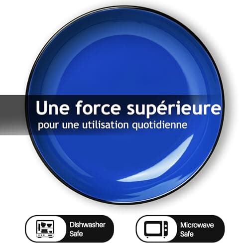 MIAMIO – 890 ml Kit de 6 bols à pâtes/bols à salade, assiettes à pâtes bols larges et peu profonds, grande assiette creuse en grès céramique pour servir la soupe, va au (Bleu)