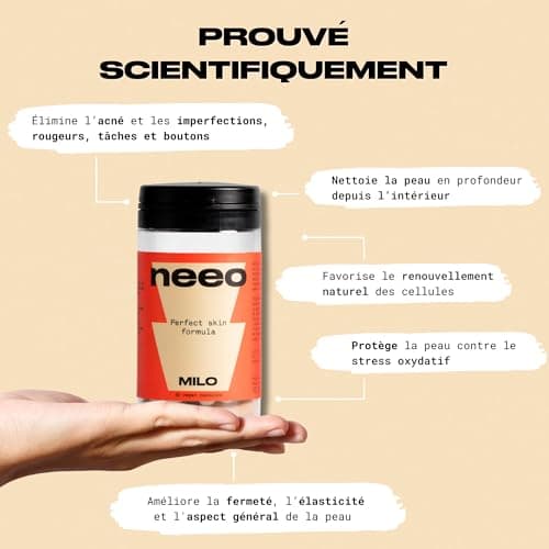 NEEO | Traitement Acné | Puissant Complexe de Zinc, Bardane, Ortie + Vitamines Peau Nette B2 et B3 | Testé en Laboratoire | Anti Acne Hormonal, Anti Imperfection, Anti Tache Visage | 30 Gélules Vegan