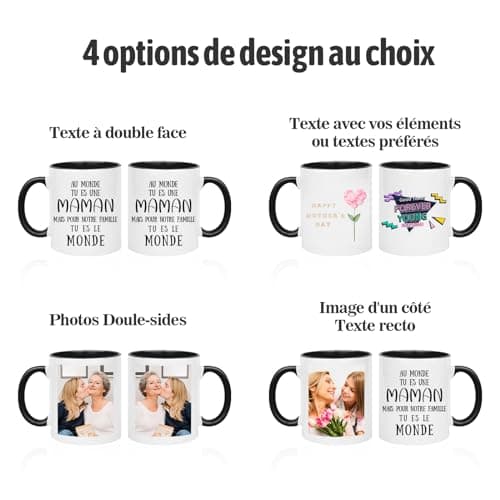 SECOGM Tasse Personnalisée Les 2 Côtés Avec Photo et Texte -Mug Personnalisé-Cadeau Fete Des Mere pour Maman Meilleur Ami Anniversaire-Polices et Couleurs Personnalisée-11Oz
