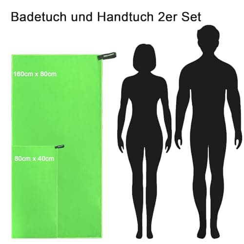 Leeyunbee Lot de 2 Serviettes en Microfibre, 160 x 80 cm Serviette de Bain et 80 x 40 cm Petite Serviette, Serviette de Sport à Séchage Rapide, Serviette Microfibre Compacte pour Sport, Voyage (Vert)