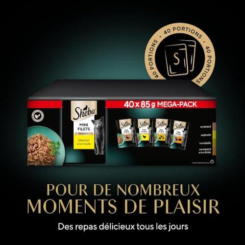 SHEBA Mini Filets - Sachets Fraîcheur en Sauce, Sélection à la Volaille pour Chat Adulte - 40x85g