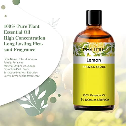 PHATOIL Huiles Essentielles Citron 100 ml, Huile de Citron Pure Naturelle pour Aromathérapie, Huile Essentielle pour Diffuseur, Bougie, Humidificateur