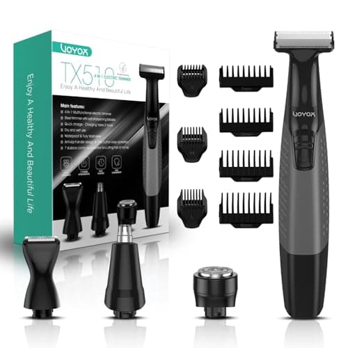 VOYOR Tondeuse Barbe Homme Tondeuse Cheveux de Précision Oreilles Nez corps Avec 11 Accessoires,4 Tout-En-Un Rasoir Electriques Hommes avec Lames Affûtées Rechargeable Humide sec Bleu/Gris TX510