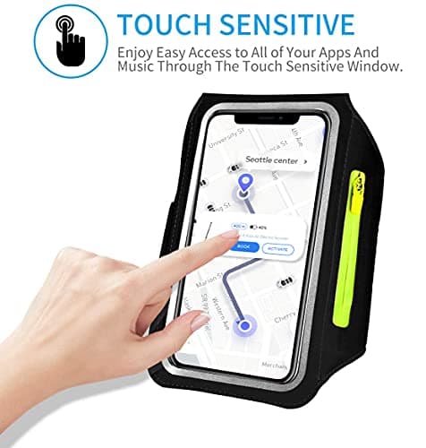 HAISSKY Brassard de Sport avec Poche Écouteur, Brassard Sport pour iPhone 14 13 12 11 Pro Max XR XS X 8 7, Brassard Telephone Smartphone Running Brassard pour Jogging Cyclisme Randonnée (Noir)