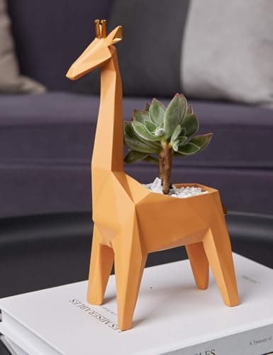 Amoy-Art Succulent Planteur Giraffe Arts Statue Animal Cadeau Décor Moderne Figurine Sculpture Maison Décoration Résine Cactu Pot 23cm