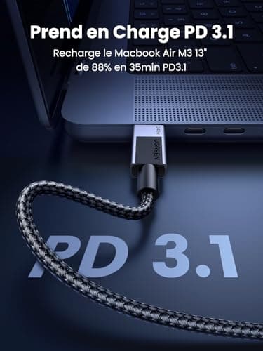 UGREEN 240W Câble USB C vers USB C PD 3.1 5A 48V 180W 140 W Câble USB C Charge Rapide Nylon Tressé Compatible avec MacBook iPad Ordinateur Portable de Jeu iPhone 16 Galaxy S24 Plus Ultra (2M)