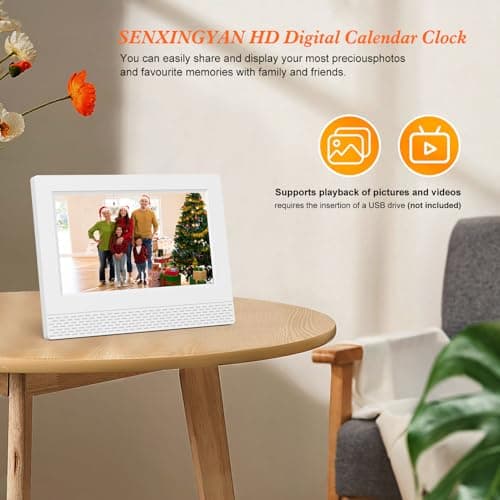 Horloge Numérique Calendrier, 7" Pouce LCD Auto Dimming 10 Langues avec Date Jour et Heure Horloge Non-Abrégée, Plusieurs Modes pour Vision Altérée Alzheimer Les Personnes âgées - Blanc