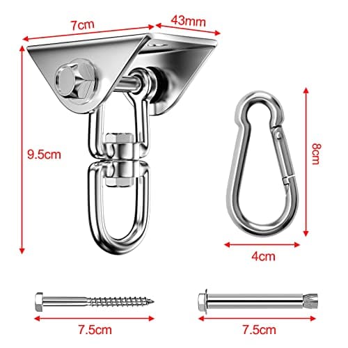 Relota Crochet Plafond Lourds Acier Inoxydable 450 kg capacité 360 ° Rotation, Crochets balancoire Suspension avec Vis Fixation pour Chaise Suspendue, balançoire, Serviette Yoga, Sac de Frappe,hamac