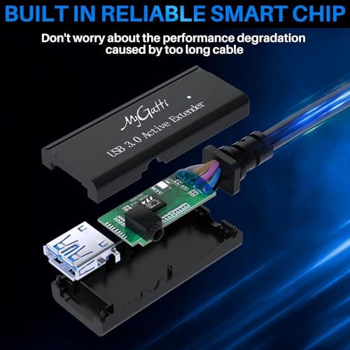 Mygatti Câble d'extension USB 3.0 mâle vers femelle actif de 5 mètres,avec 1 amplificateurs de signal,compatible avec ordinateurs portables,disques durs,VR,avec 5 attaches de câble