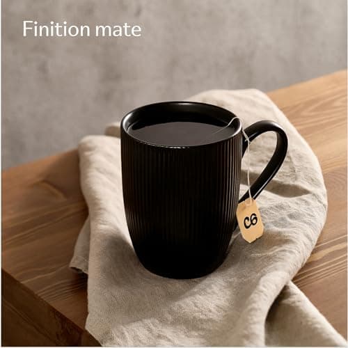 Cosumy Tasse à Café - Lot 6 Tasses à Café Noir - Modèle Unique - Céramique Mate - Résistant Micro-Ondes & Lave-vaisselle - Poignée Confortable