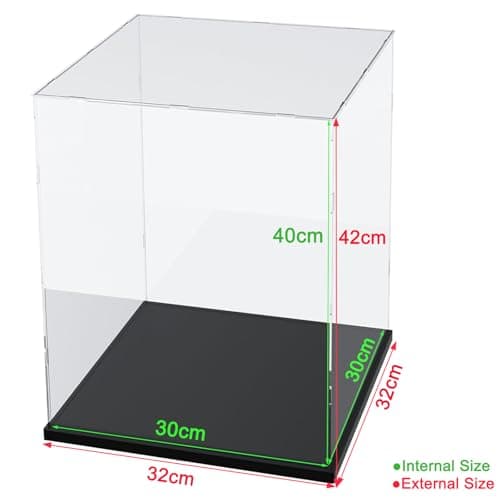 Vitrine Acrylique pour Collection pour Lego 21349 10297 43244 10278 Figurine, Épaissie Boite Transparente Plexiglas Vitrines et Rangements avec Base Bois-plastique & Lumière, Noir Intérieur 30x30x40cm