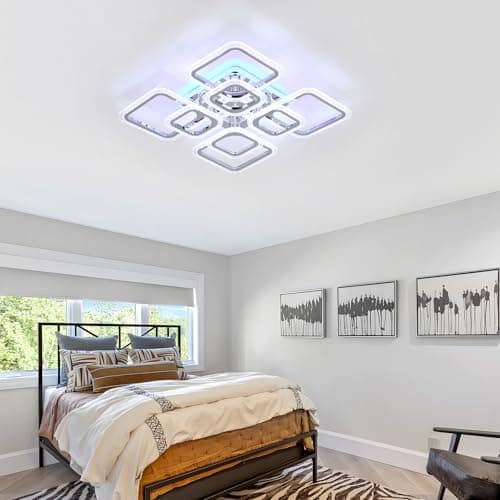 LuFun Plafonnier LED,8 carré double couche lustre salon moderne design,dimmable luminaires intérieur plafonniers,lampe plafond 80W,lustre chambre Chromé,Lampe pour bureau cuisine couloir,3000-6000K