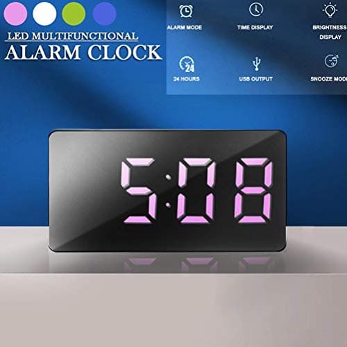 HUSHUI LED Miroir réveil, réveil numérique Mini réveil électronique Multifonctionnel pour Chambre Salon Bureau
