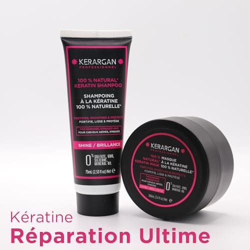 Kerargan - Shampoing Ultra Réparateur à la Kératine Pour Cheveux Abîmés et Stressés - Fortifiant, Lissant et Protecteur - Sans Sulfate, Paraben et Silicone - 75ml