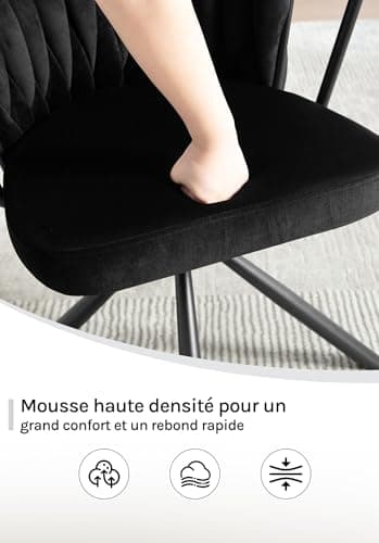 WOLTU Chaise de Salle à Manger Pivotante Lot de 4, Fauteuil Rembourré avec Dossier Tressé et Pieds en Métal, Chaise Scandinave, en Velours,Noir,EZS72sz-4