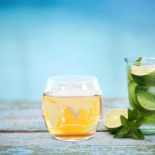 DOITOOL Lot de 2 verres à whisky en verre transparent pour carte du monde - Pour le vin, le whisky, le bar à la maison