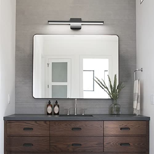 Klighten Lumière LED Miroir Salle de Bain 60cm, 20W 2000LM Applique Miroir Salle de Bains, IP44 Lampe Miroir Salle de Bain Moderne, 6000K Blanc Froid, 144 LEDs, 110-240V, Noir