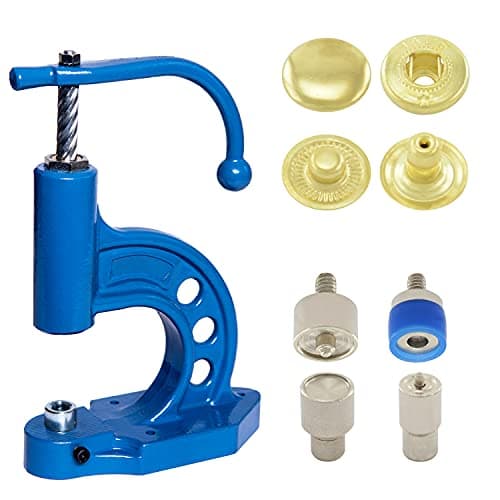 Set de presses à broche comprenant une presse à broche (broche rotative), un outil à bouton-pression et 50 boutons-pression à ressort S en acier (doré, 12,5 mm)