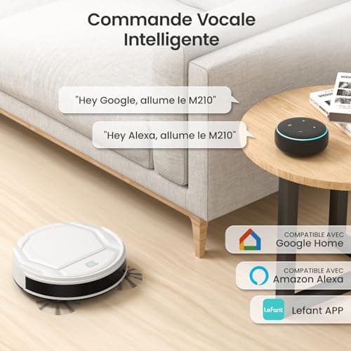 Lefant Aspirateur Robot, Robot Aspirateur Autonomie Mince Silencieux, Connecté avec WiFi/Alexa/App, 3 Modes d'aspirations, Programmable, Idéal pour Les Poils d'animaux Tapis Sols Durs, M210 Blanc