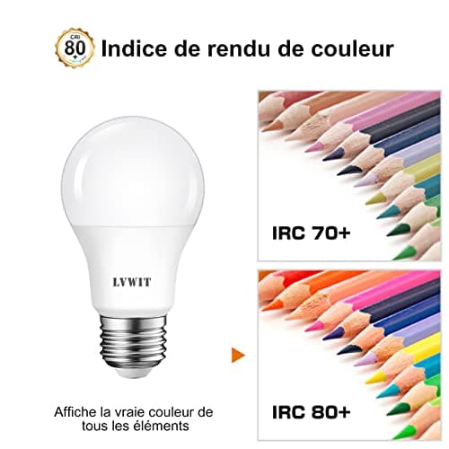 LVWIT 8W E27 Ampoules LED, 4000K Blanc neutre, Equivalent 60W Incandescent Standard A60 givré ampoule 806lm, Non Dimmable, 6 paquets