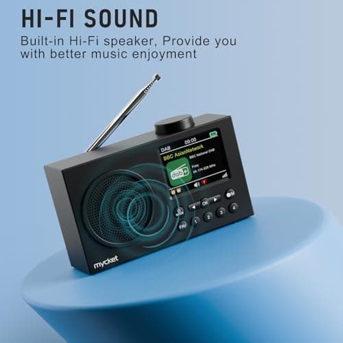 Mycket Radio Dab Portable, Radio Numérique Dab Plus avec Bluetooth, Radio FM Rechargeable, Radio de Cuisine, Double Réveil,Minuterie de Mise en Veille, 40 Stations Préréglées,Grand écran Couleur 2,4"
