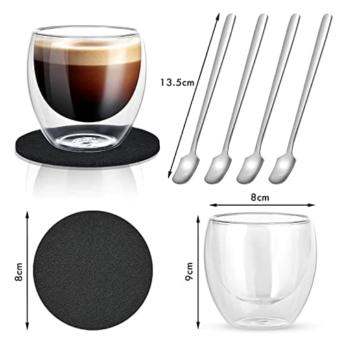 Cieex Ensemble Verre Double Paroi de 250ml 4pcs Tasse à Café Double Paroi pour Cappuccino Latte Macchiato Lait et Thé