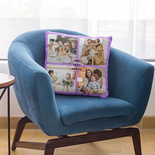 Coussin Personnalisé, Concevez Votre Propre Oreiller Photo, Impression Recto Verso, Oreiller De Couchage Amovible Et Lavable, Adapté Aux Cadeaux Créatifs Maison/Hôtel/Vacances (4 Photo, 50 x 50 cm)