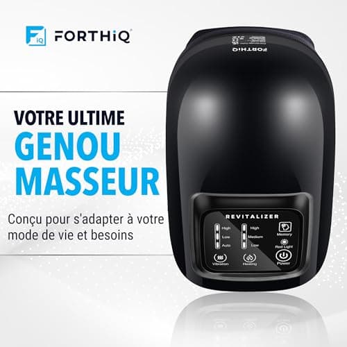 FORTHiQ Pro+ Massage Genoux avec Chaleur et Lumière Rouge, 6-en-1: Chaleur, Lumière Rouge à Double Longueur d'Onde et Vibration – Sans Fil, Portable, Rechargeable, Fonction Mémoire, Bandes Ajustables