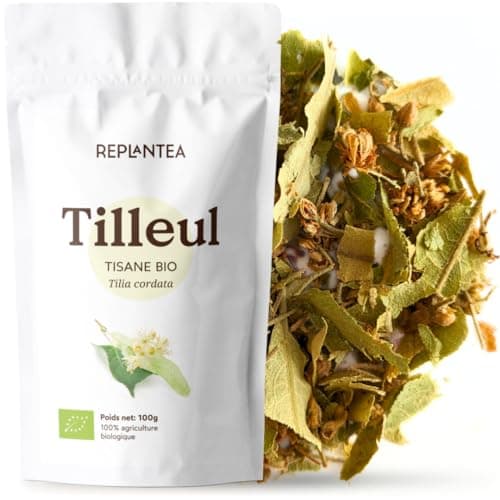TILLEUL TISANE BIO 100g (50 Tasses) | Infusion Tilleul, Tisane Fleurs Tilleul, Lime Blossoms Tea | Tilia Cordata REPLANTEA