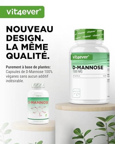 D-Mannose - 180 gélules - 1500 mg par portion journalière - Premium : Issu de la fermentation de légumes - Hautement dosé - Naturel - Végétalien
