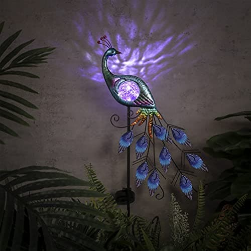 TERESA'S COLLECTIONS Lampe Solaire Exterieur Jardin,Decoration Jardin Exterieur, Statue Paon de Jardin en Métal 80cm, Éclairage Solaire à LED, Décoration de Jardin, Éclairage de Jardin, Cadeau Femme