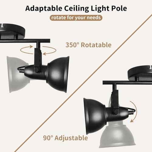 HiBay Lampe de Plafond LED Vintage avec Douille E27, Plafonnier 2 Spots en Métal Noir et Blanc, Applique Murale Intérieure pour Cuisine, Chambre à Coucher, Max. 60W (Sans Ampoule)
