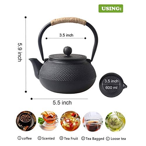 Sharemee - Théière en Fonte Avec Infuseur à Thé en Acier Inoxydable 600ml/20oz