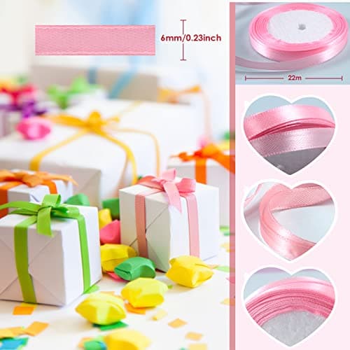 Ruban Satin, 12 Couleurs 6mm x 22m Ruban Tissu pour Bricolage Art & Artisanat, Emballage Cadeau, Ballons, Nœuds, Décoration de Mariage (12 Rouleaux, Polyester)