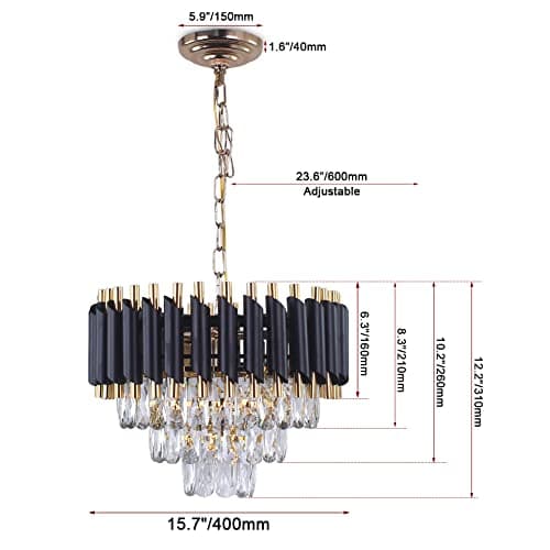 FRIXCHUR Lustre en cristal moderne 15.7 "lustre en cristal noir et or lustre en cristal lustre en cristal à trois couches pour la Chambre principale salon table à manger...