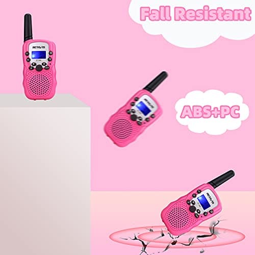 Retevis RT388 Talkie Walkie Enfants, Talkie Walkie Longue Portée, Cadeaux Jouets pour 4-12 Ans, Camping, Aventures Espionnage Extérieur (1 Paire, Rose)