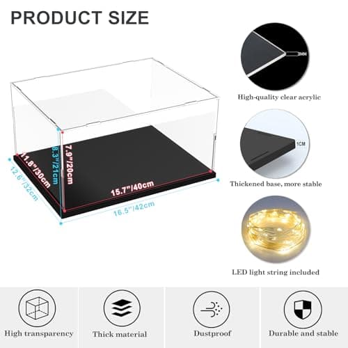 Nynelly Vitrine pour Collection, Boîte Vitrine en Acrylique Transparente avec Base à Assembler Vitrine pour Lego 21319 75292 Boîte de Comptoir Antipoussière avec Bande Lumineuse pour Figurines