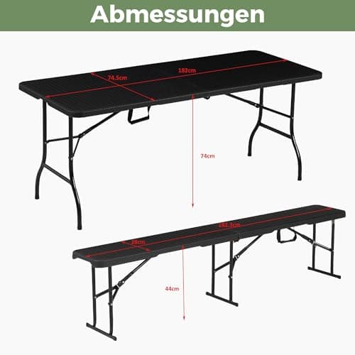 Albatros - Ensemble de 2 bancs et 1 table à bière en rotin - Robuste - Pliable et grande capacité de charge - Ensemble de 2 bancs et 1 table à bière pour jusqu'à 10 personnes