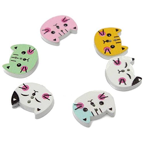 100pcs Animal Bouton de Chat en Bois Couture Scrapbooking Bricolage Artisanat Colore 2 Trous