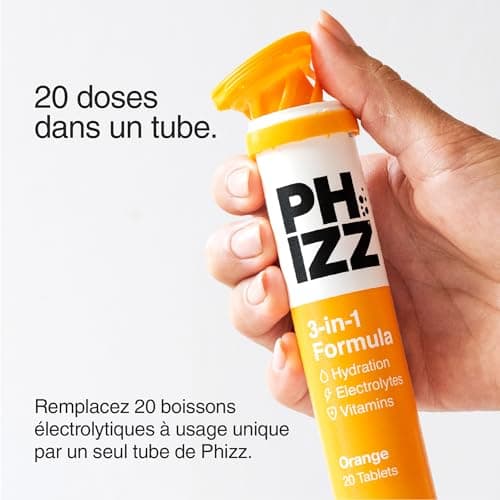 Electrolytes Phizz, Multivitamines & Comprimés d'hydratation - 20 comprimés de réhydratation effervescents - 18 vitamines et minéraux, vitamine C et hypocalorique (60 Comprimés, Orange)