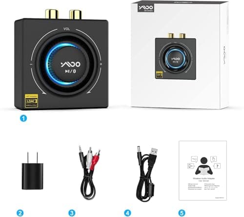 YMOO Recepteur Bluetooth 5.3, RCA 3,5 mm Jack AUX Adaptateur Bluetooth SBC AAC,Stereo Audio HiFi Receiver pour Smartphone, Tablette, Ordinateur Portable, Enceinte Home Cinema,100ft (Blue)