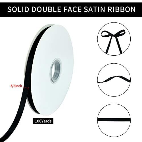 TONIFUL 1cm X 91m ruban satin noir lisse pour cadeaux, bouquets, décoration de fête de mariage, artisanat