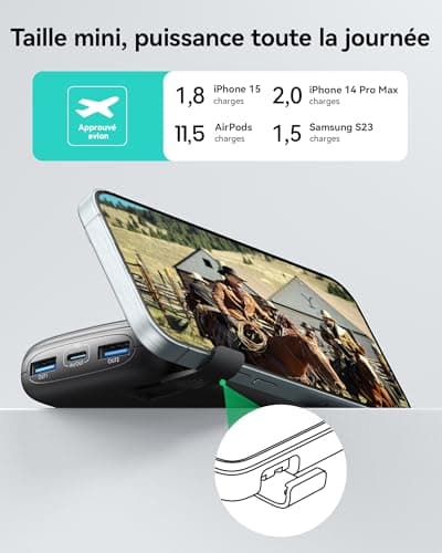 INIU Batterie Externe, Mini 10000mAh 22.5 W Power Bank Charge Rapide Chargeur Portable, USB C Out & Input Powerbank avec Support pour iPhone 16 15 14 13 Pro Max Plus Samsung S23 S22 AirPods iPad etc