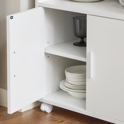 SoBuy Desserte, Micro-Onde à roulettes, Meuble de Rangement Cuisine, Chariot, Commode, Étagère de Micro-Ondes, Meuble Four, pour Salle à Manger, Cuisine, Salon, Blanc, L55xP38xH34 cm, FRG241-W